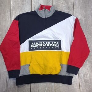 NapaPijri Mens Color Block 1/4 Zip Sweater Size Medium Loose Geographic